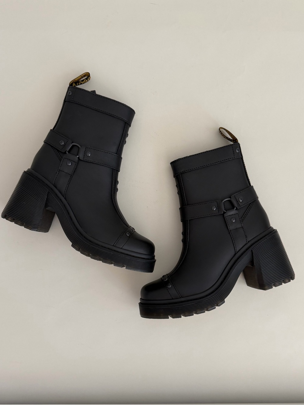 DR. MARTENS Spence Harness Leather Heeled Moto Boots Black US 9 - Picture 5 of 13